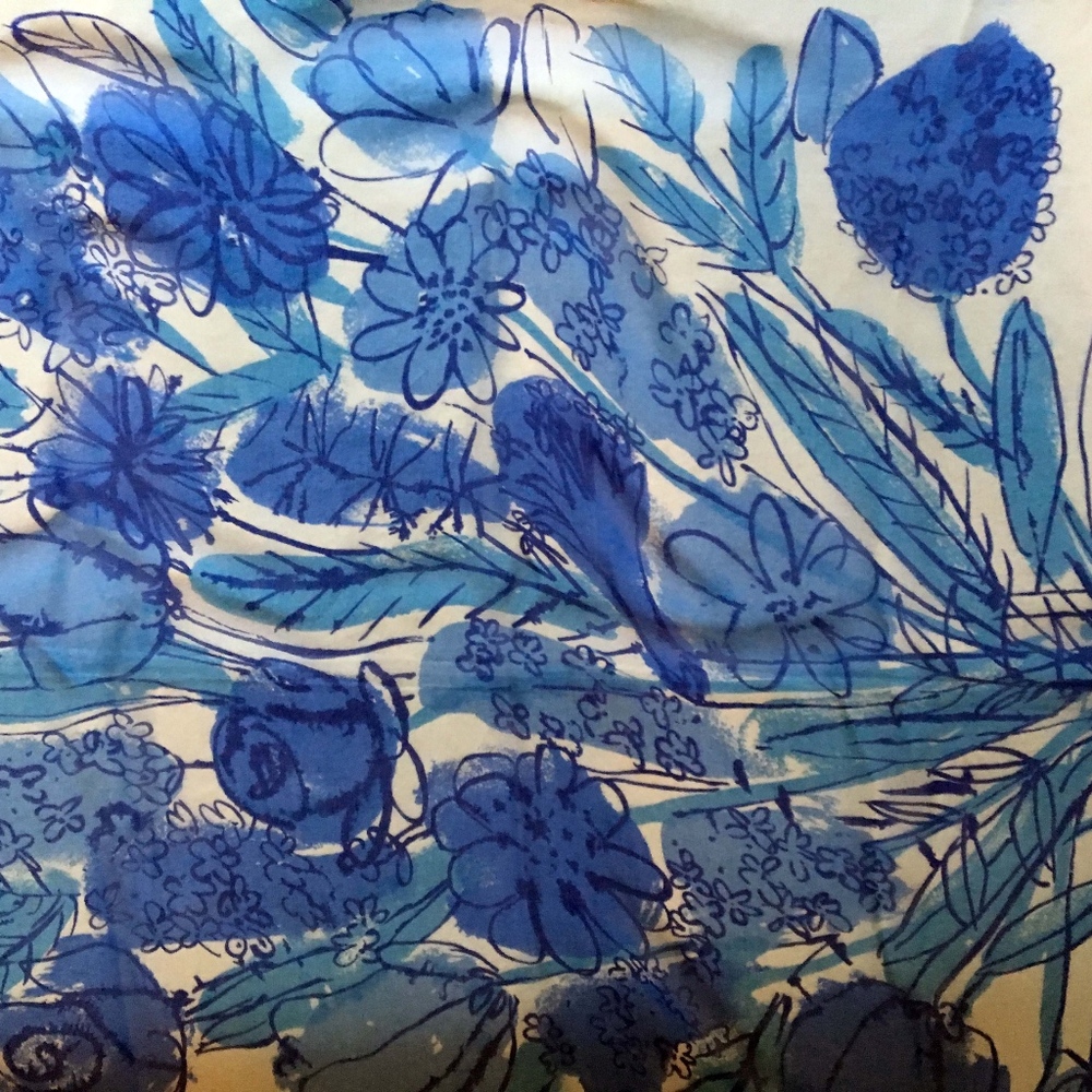 Silk chiffon scarf blue floral pattern vintage